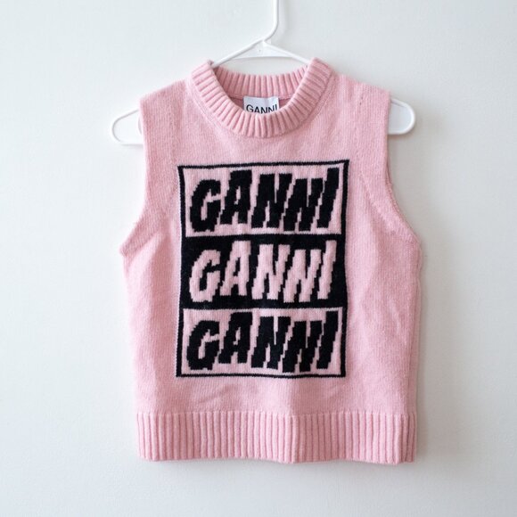 NWT Ganni Printed Sweater Vest in Pink | Size Small - Picture 2 of 11